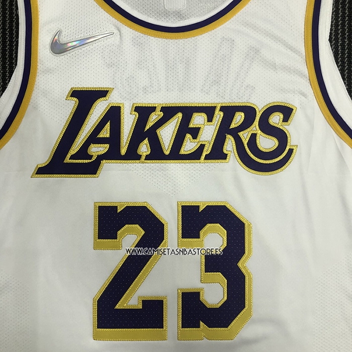 LeBron James NO 23 Camiseta Los Angeles Lakers Association Autentico Blanco